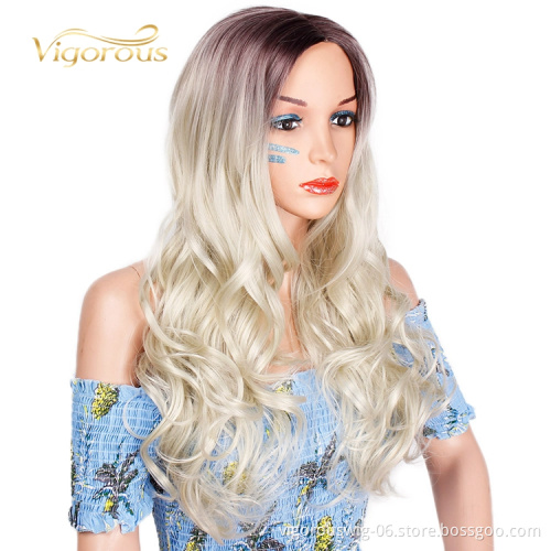 Soft Silky Natural Hairline Clip In Glueless Wholesale Ombre Black White Water Wave vendor Synthetic Wigs